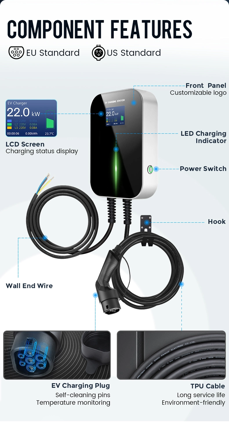 Fast EV Charger Level 2 Charging Station Wallbox 22kw