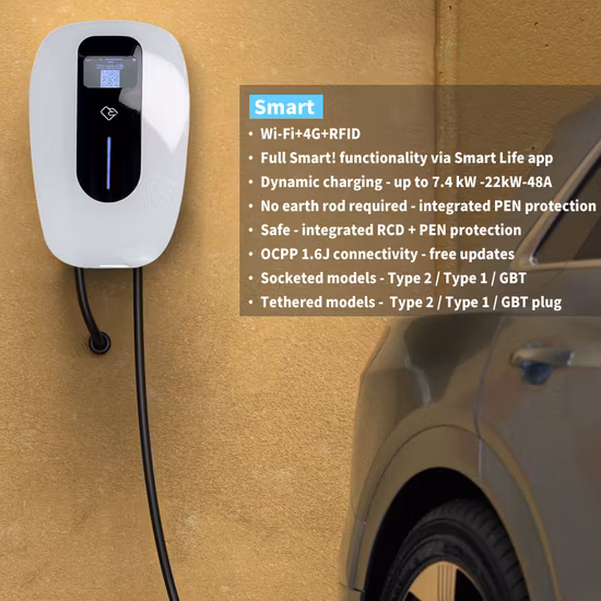 Weeyu WiFi Ocpp1.6j RS-485 CE RoHS Reach 등록 고속 충전 7kW 11kW 22kW Wallbox IEC 표준 전기 자동차 충전기 유형 2 EV 충전소